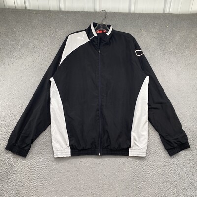 Puma Black White Hooded Mesh Lined Windbreaker Jacker Men Size Large Read