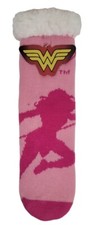 DC Wonder Woman Sherpa Lined Non-Slip Women's Pink Slipper Socks - One Size