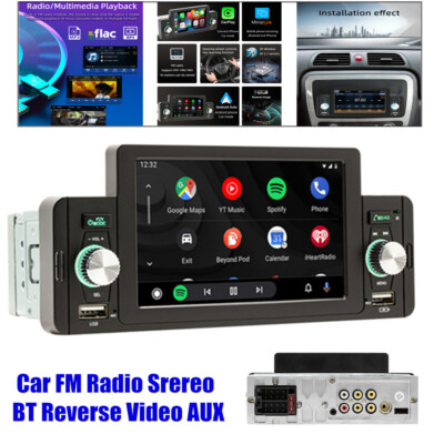 1Din 5'' Touch Screen CarPlay MP5 Player Car FM Radio Srereo BT Reverse Video AUX