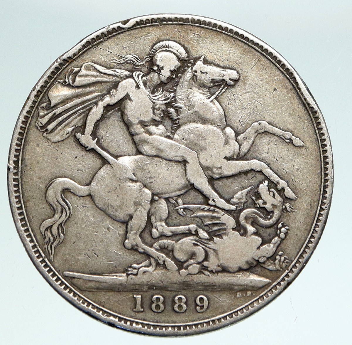 1889 GREAT BRITAIN UK Queen Victoria SAINT GEORGE Horse Silver