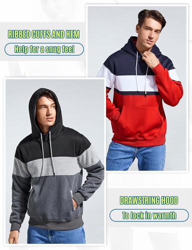 Men's Novelty Color Block Pullover Hoodie Casual Fleece Long Sleeve Hooded Sweat - Picture 5 of 22