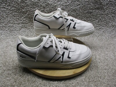 Size 12.5 - LACOSTE WHITE MENS SHOE Baseline Black Trim Leather Lace up L001 123