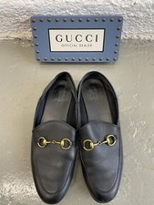 Authentic GUCCI WMNS 5US 35EU Slip-On Jordaan Horsebit Loafer Black Leather