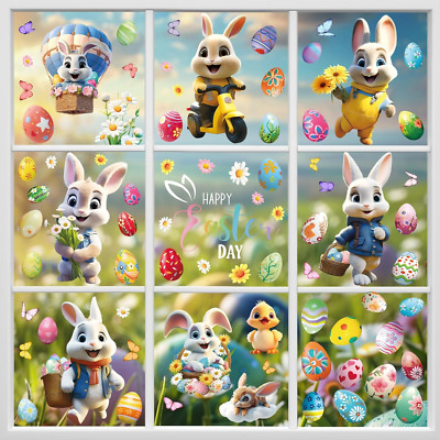 75 PCS Happy Easter Window Clings, 9 Sheets Easter Egg Bunny Window Clings for W