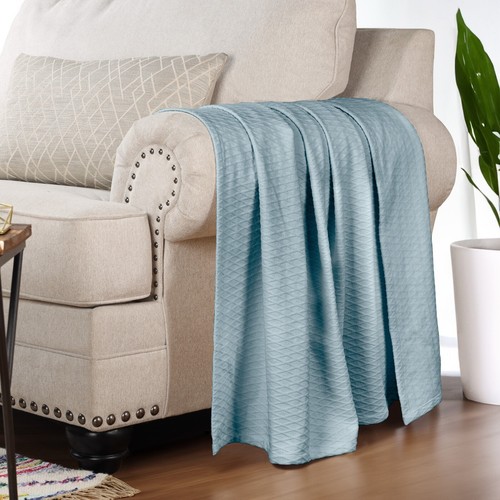 100% Cotton Modern Geometric Diamond Weave Solid All Season Blanket Bed Throw - Picture 22 of 172