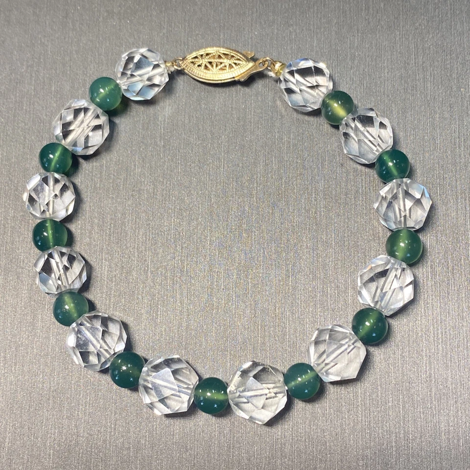Pulsera de cuarzo vintage de cristal de roca de jadeíta joyería fina usada Foto 4 de 4