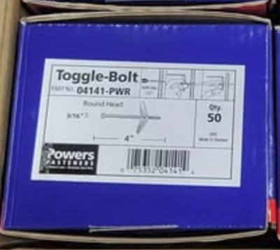 Powers Fasteners Toggle-Bolts 3/16" X 4" 04141 NEW