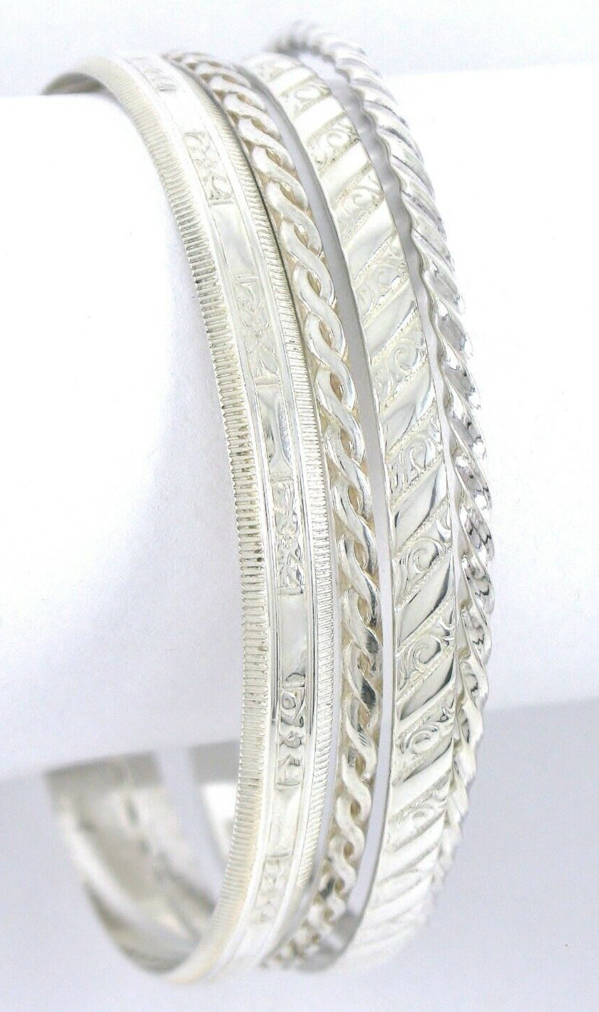 Sterling Silver 925 Thin Stack Bangle Bracelet (L… - image 5