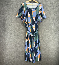 SheIn Dress Women 4XL Blue Geometric Sheath Midi Belted Short Sleeve Casual