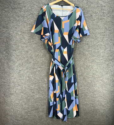 SheIn Dress Women 4XL Blue Geometric Sundress Midi Belted Short Sleeve Casual | eBay SheIn Dress Women 4XL Blue Geometric Sundress Midi Belted Short Sleeve Casual | eBay