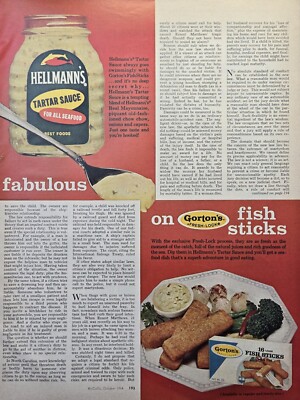 Hellman's Tartar Sauce Gorton's Fish Two Vintage Print Ads on the Page 1964