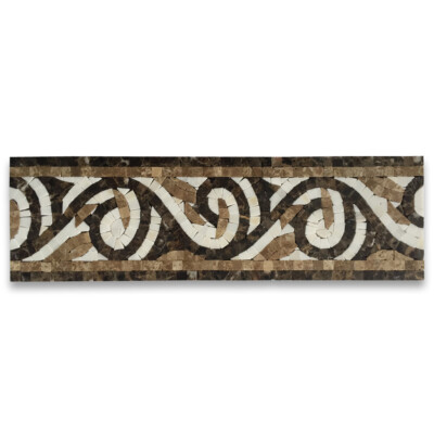 B0082P Marble Mosaic Border Listello Tile Garden Emperador 4.7x15.7 Polished