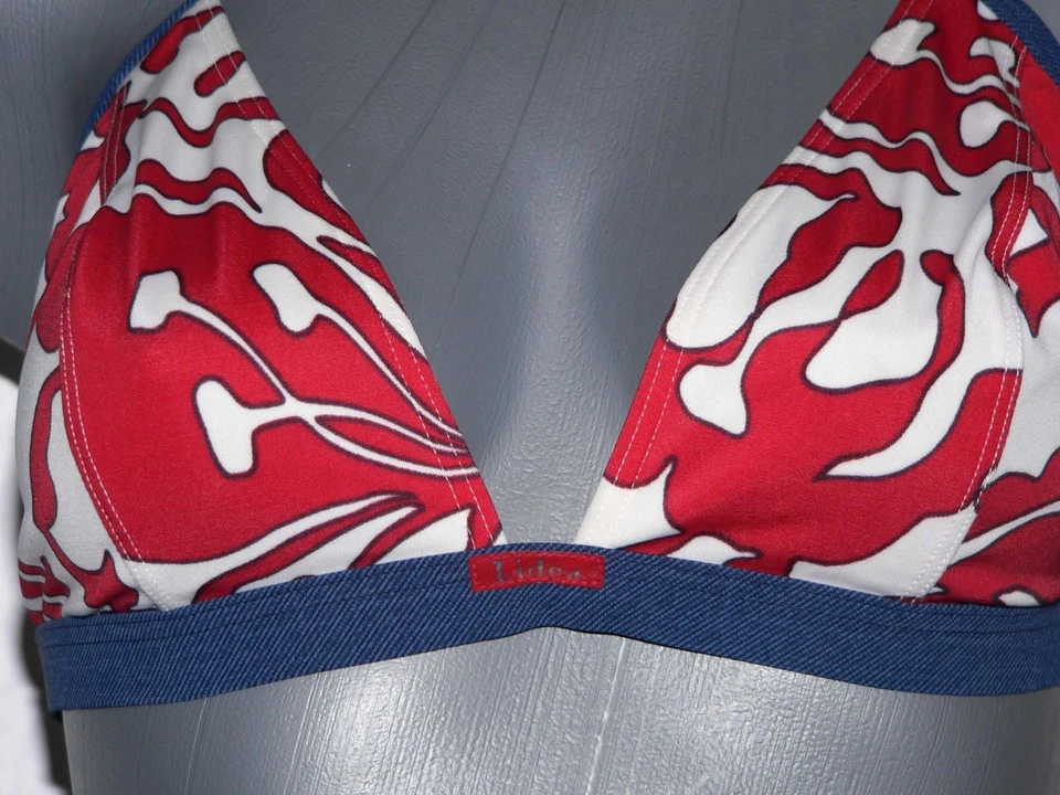 NUEVO CON ETIQUETAS MARYAN MEHLHORN Lidea Denim Bikini Traje de Baño 12 C Alemania Azul Rojo Diseñador Foto 3 de 4