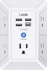 5 Outlet Extender Multi Plug Wall Outlets with 4 USB Charging Ports 1 USB C Out