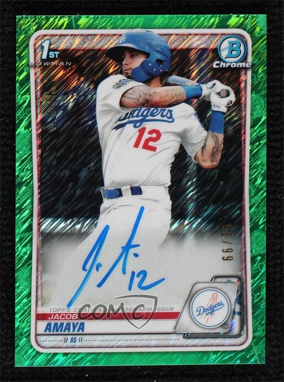 2020 Bowman Chrome Prospects Green Shimmer Refractor 91/99 Jacob Amaya Auto 0m4q