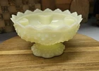 Fenton Vintage Uranium Satin Custard Yellow Glass Hobnail Pedestal Candle Bowl
