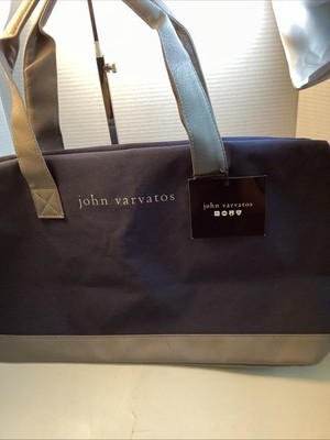 John Varvatos Navy Gray Large Duffle Bag for Men Double Handles NEW WITH TAG