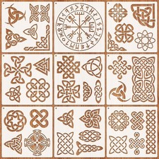 9Pcs Runes Stencils for Painting,Celtic Drawing Template, Reusable Viking Symbo