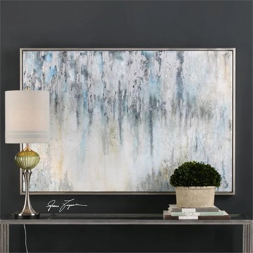 Uttermost Overcast Wood and Acrylic Abstract Art in Blue/Gray/Silver/White - Picture 2 of 3