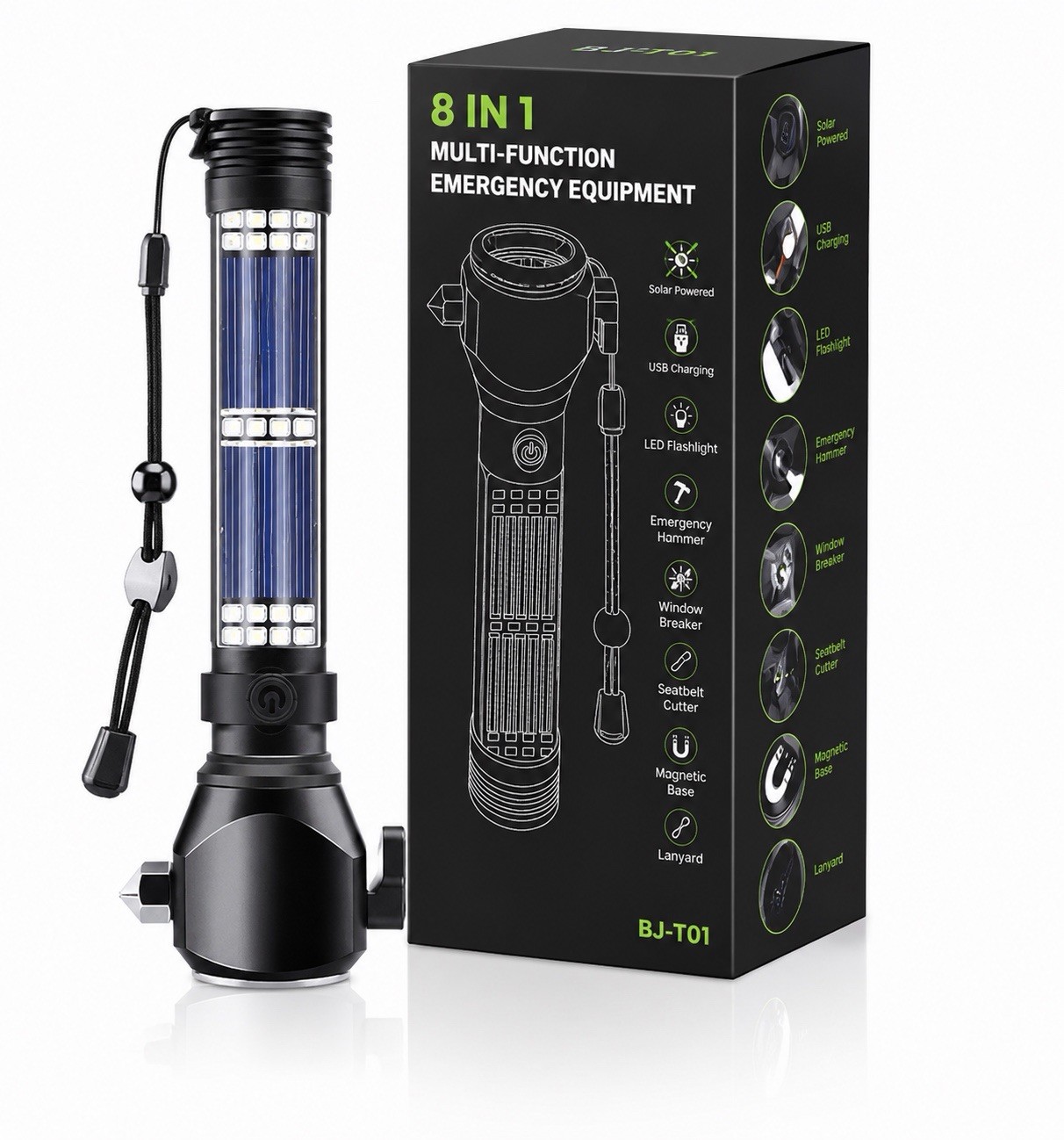 9 In 1 Tactical Flashlight Rechargeable Solar Waterproof Emergency Led Light