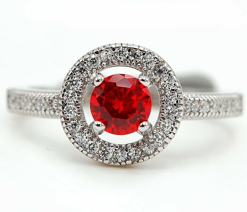  1CT Fire Garnet 925 Solid Sterling Silver Ring Sz 6 N2-1