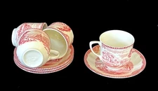 Old Britain Castles Pink 4 Coffee Cup & Saucer Sets, made in England, brand new