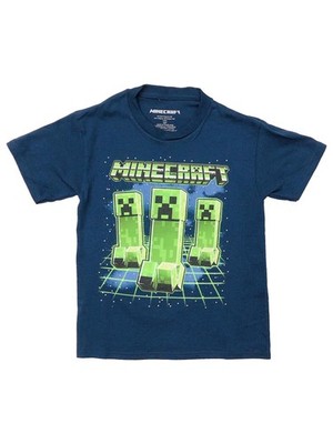 Minecraft Boys Blue Short Sleeve Creeper T-Shirt Tee Shirt Medium (8)
