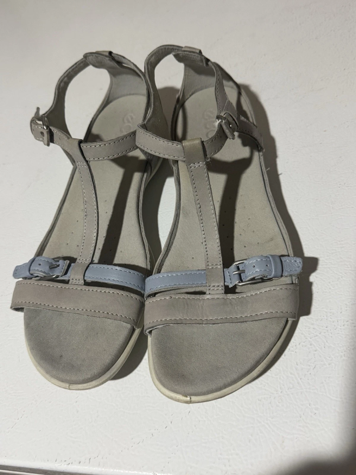 Sandali donna Ecco blu e grigio con cinturino taglia 8