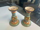 SET of 2 SUPERB 7 1/2" Deruta Italy CANDLESTICKS Hand Painted MINT CONDITION — photo 1