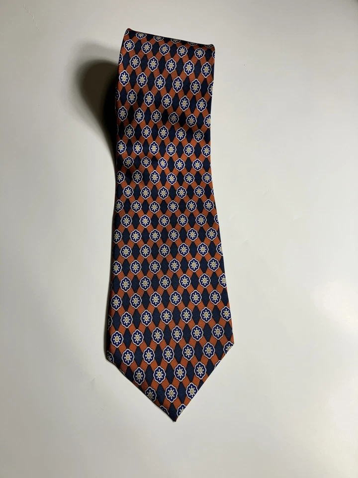 Corbata para hombre Robert Stock 100 % seda azul naranja patrón geométrico Foto 4 de 4