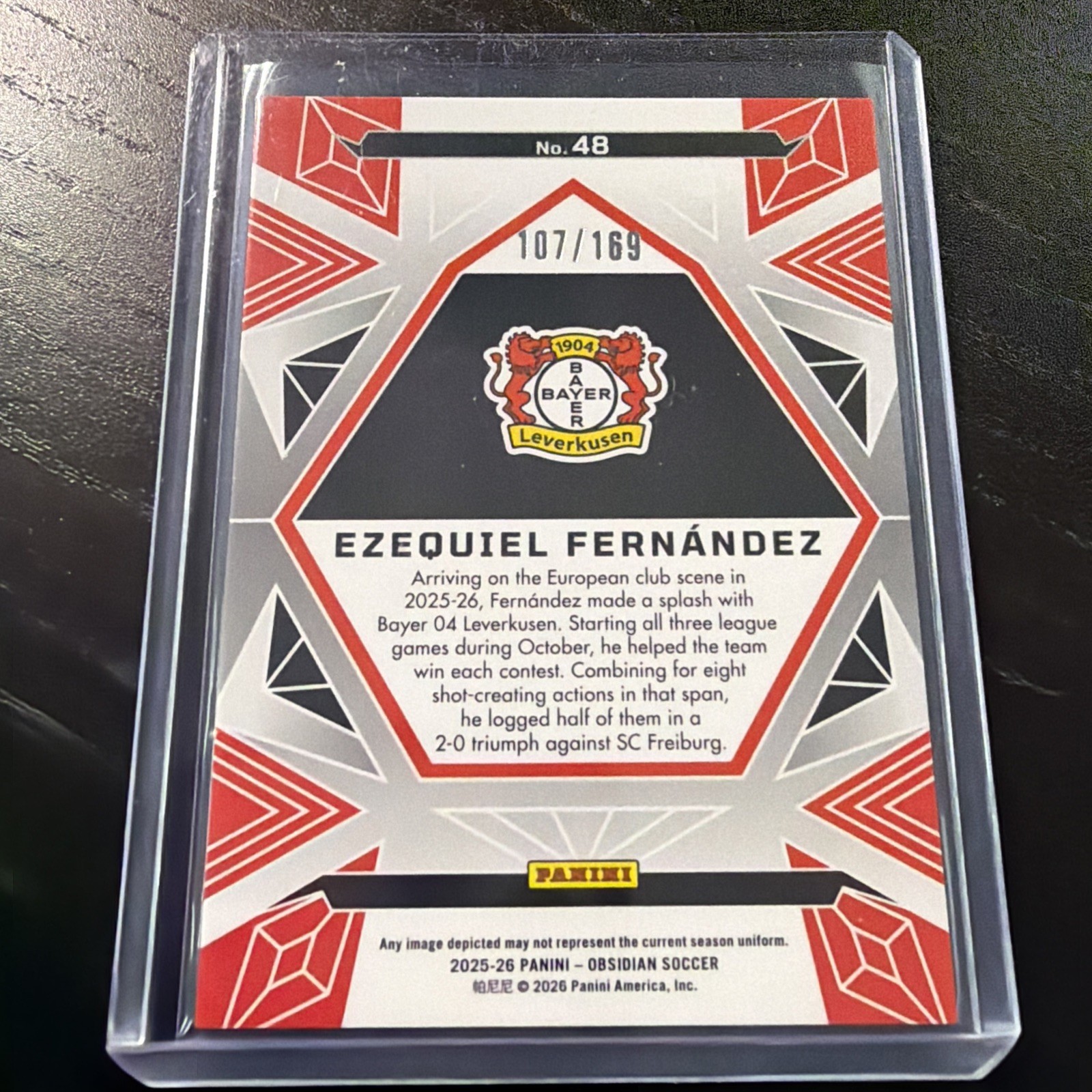 EZEQUIEL FERNÁNDEZ 2025-26 OBSIDIAN SOCCER ROOKIE RC /169 #48 LEVERKUSEN Q4920 view 2