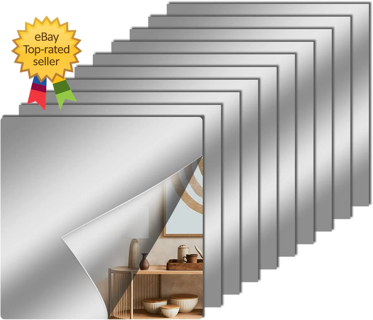 Set Di 8 Piastrelle Specchio Autoadesive 20x20 Cm, Quadrate, Con Nastro Biadesivo Impermeabile, Per Decorazione Parete In Bagno, Camera, Soggiorno O Corridoio