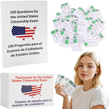 US Citizenship Flash Cards 2025 with Bilingual Booklet -English/Spanish, with 10