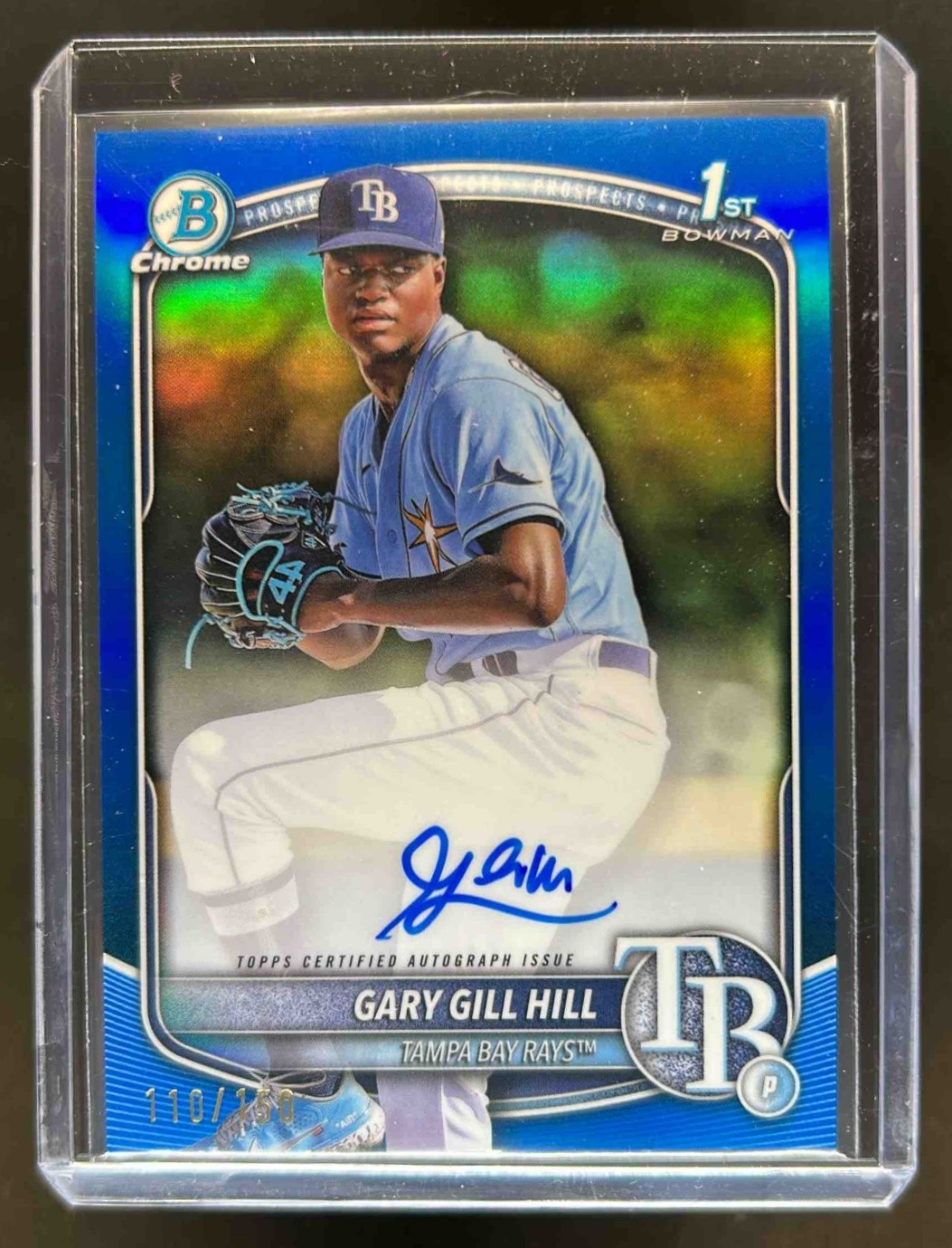2025 Bowman Gary Gill Hill Chrome Auto Blue Refractor 1st Prospect #110/150 Rays