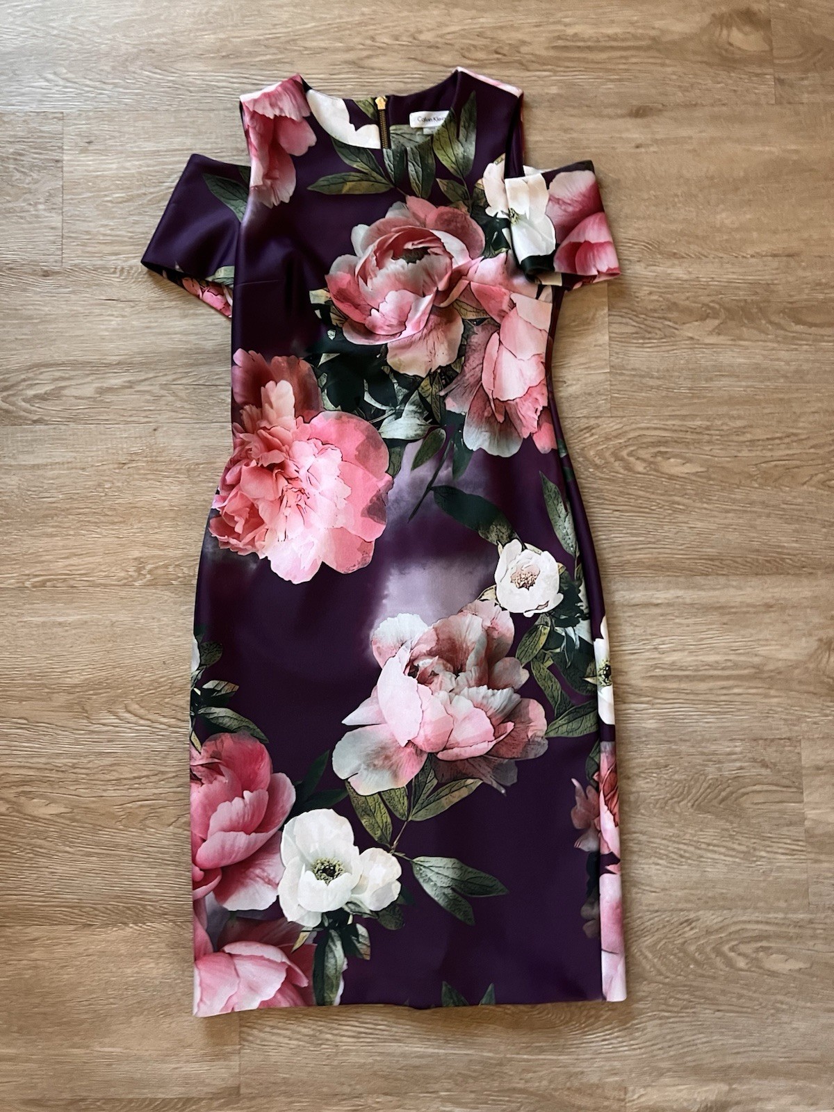 Calvin Klein Floral Sheath Dress Women Size 6 Plum Pink Stretch Career Wedding thumbnail 3
