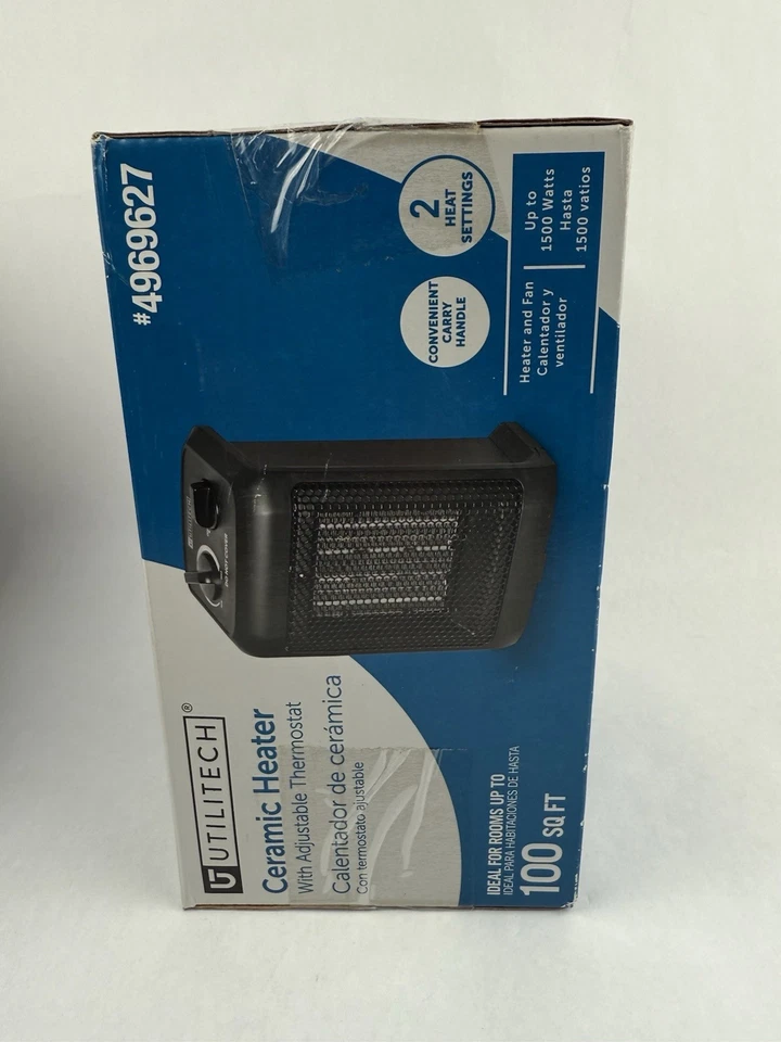 Utilitech Ceramic Heater 100sq Foot 2 Heat Settings W/ Adjustable Thermostat New - Image 3 of 4