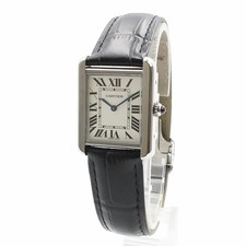 CARTIER W5200005 Tank Solo SM Quartz Stainless Steel Embossed Leather Black Silv