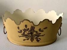 Toleware Cachepot Italian Vintage Painted Metal With Lion Handles