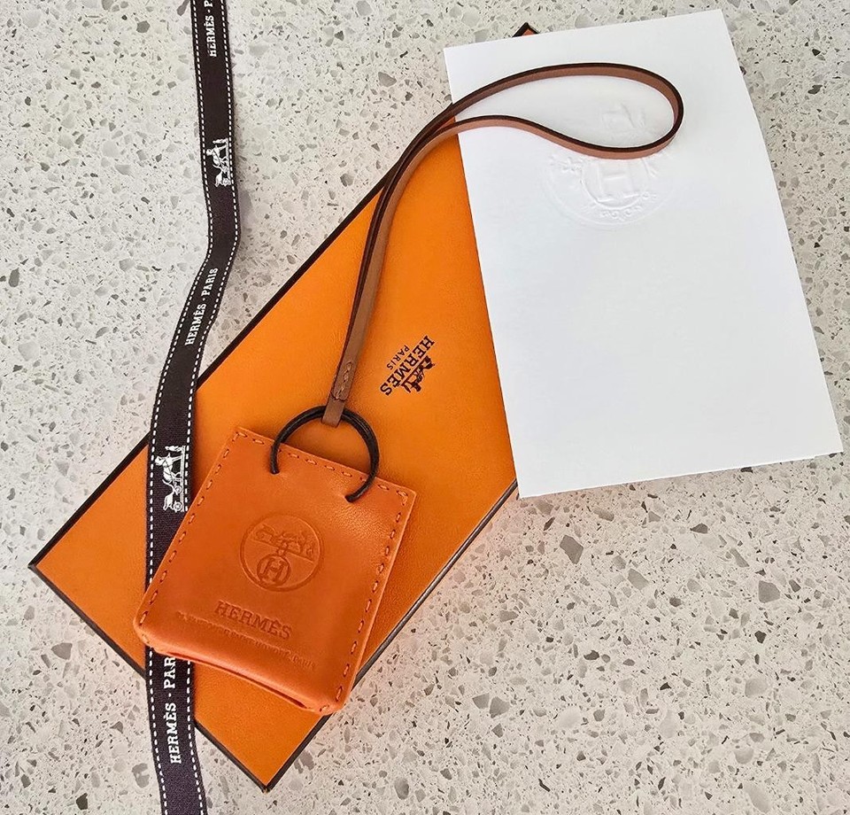 Hermes orange shopping tote mini handbag Charm smooth super soft padded IN BOX