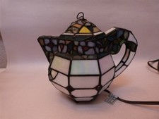 GORGEOUS Tiffany Style Stain Glass Figural TEAPOT Accent Lamp 8"