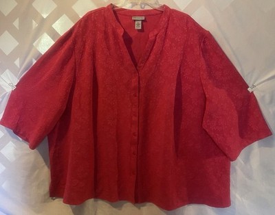 MAGGIE BARNES for CATHERINES Fuchsia Brocade Flowers V-Neck Tunic 4X