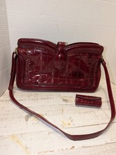 Vintage 70s Genuine Eel Skin Shoulder Bag  Lipstick Case Red Suede Lined Classy