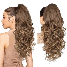 Ponytail Extension, 24" Claw Clip in Ponytail Extensions Long Curly Wavy Ponytai