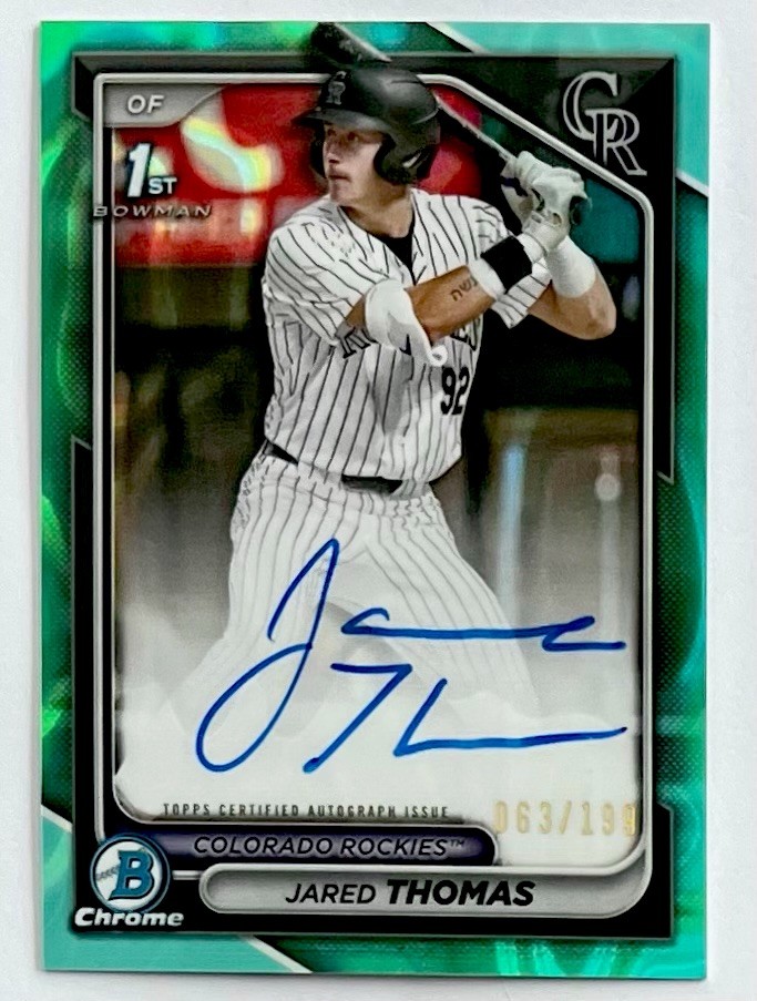 Jared Thomas 2024 Bowman Draft Chrome 1st Aqua Lava Refractor Autograph #/199!