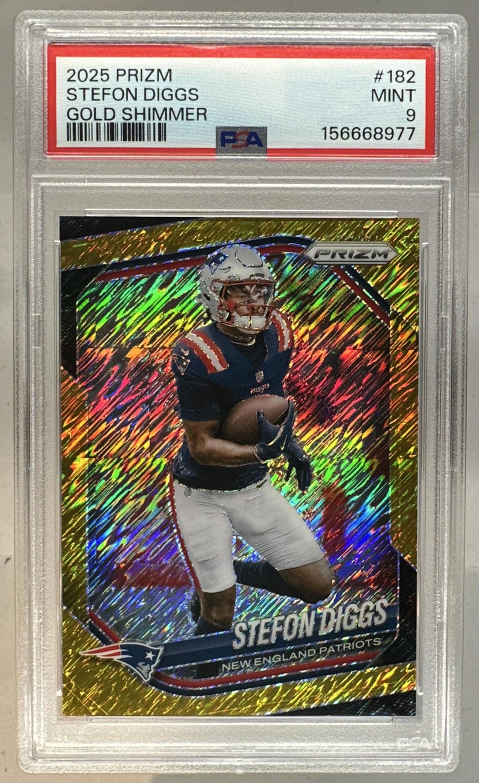 2025 Panini Prizm Stefon Diggs RARE Gold Shimmer /10 #182 Patriots PSA 9