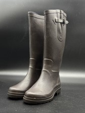 AIGLE Shoes Donna UK 5 Stivali Alti Gomma Pioggia Fibbia Regolabile Marrone