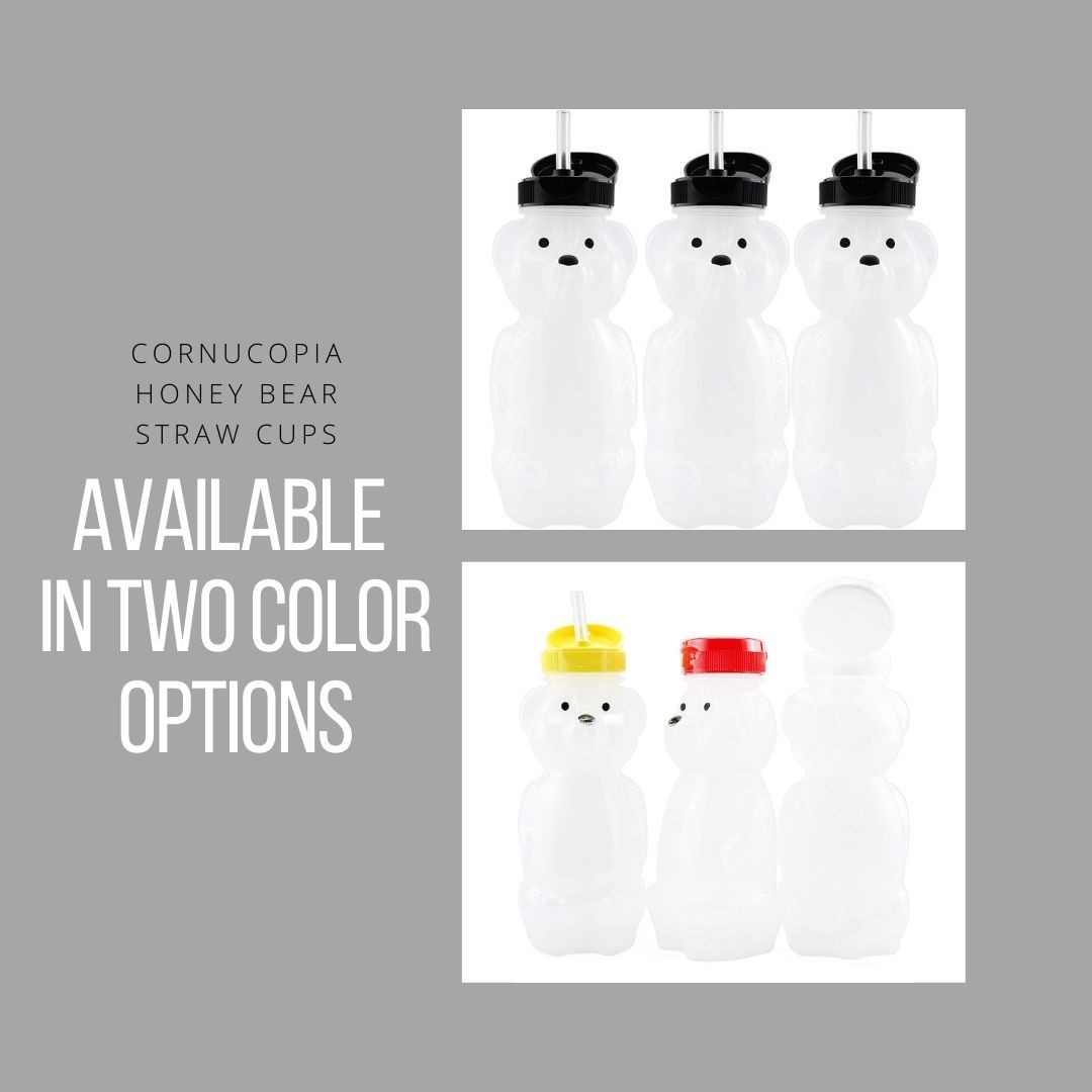 Honey Bear Straw Cups 3pk, 8oz Therapy Bottles w/Flexible Straws & Colored Lids