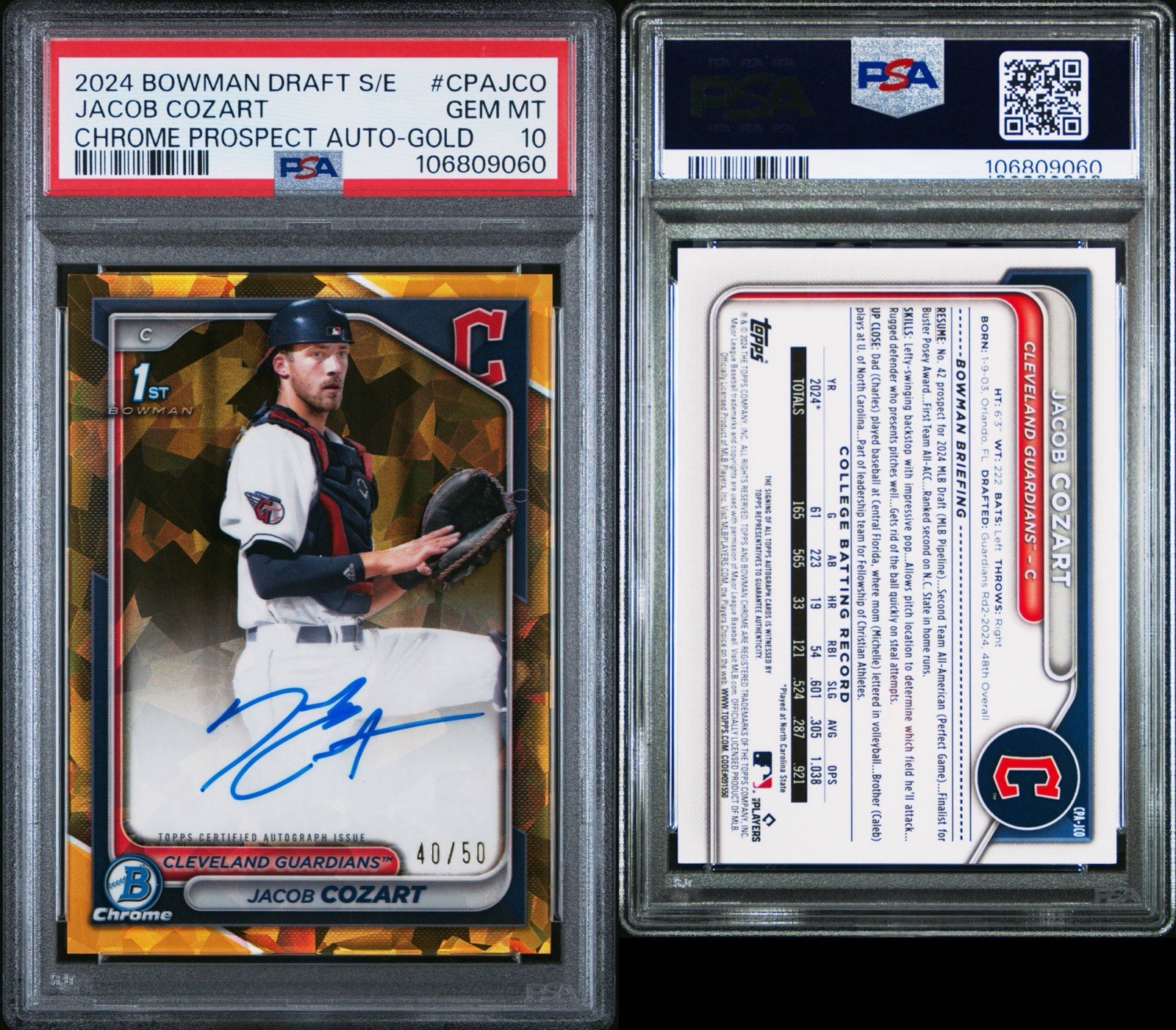 Jacob Cozart 2024 Bowman Draft Sapphire Edition #CPA-JCO 1st AUTOGRAPH Gold /50