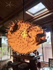 NEW 10?-11? Pufferfish Lamp w/yellow LED Tiki bar Smokin Tikis Oceanic
