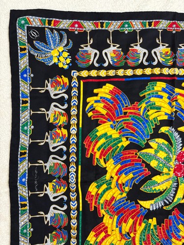 Cartier Silk Scarf 33" Black Multicolor Jeweled Rooster Bird Design France - Picture 15 of 20
